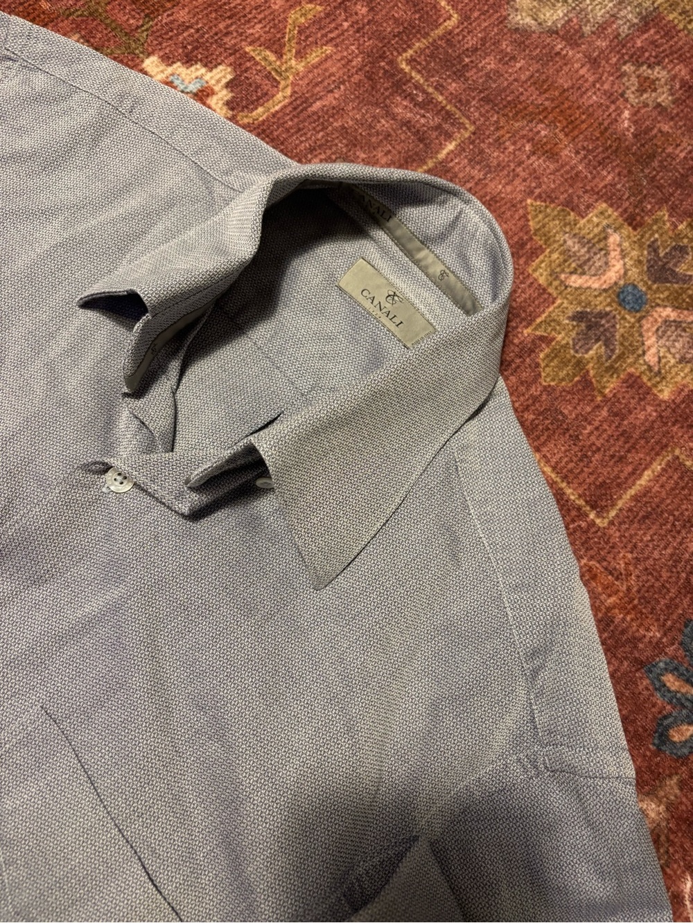 Canali Light Gray Medium Textured Button Down Shirt 100% Cotton Made In Italy